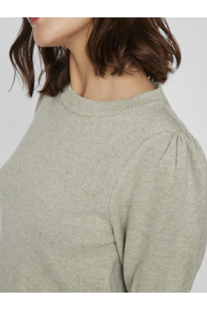 VIRIL 2/4 SLEEVE O-NECK KNIT TOP - 14105306 OIL GREEN/MELANGE